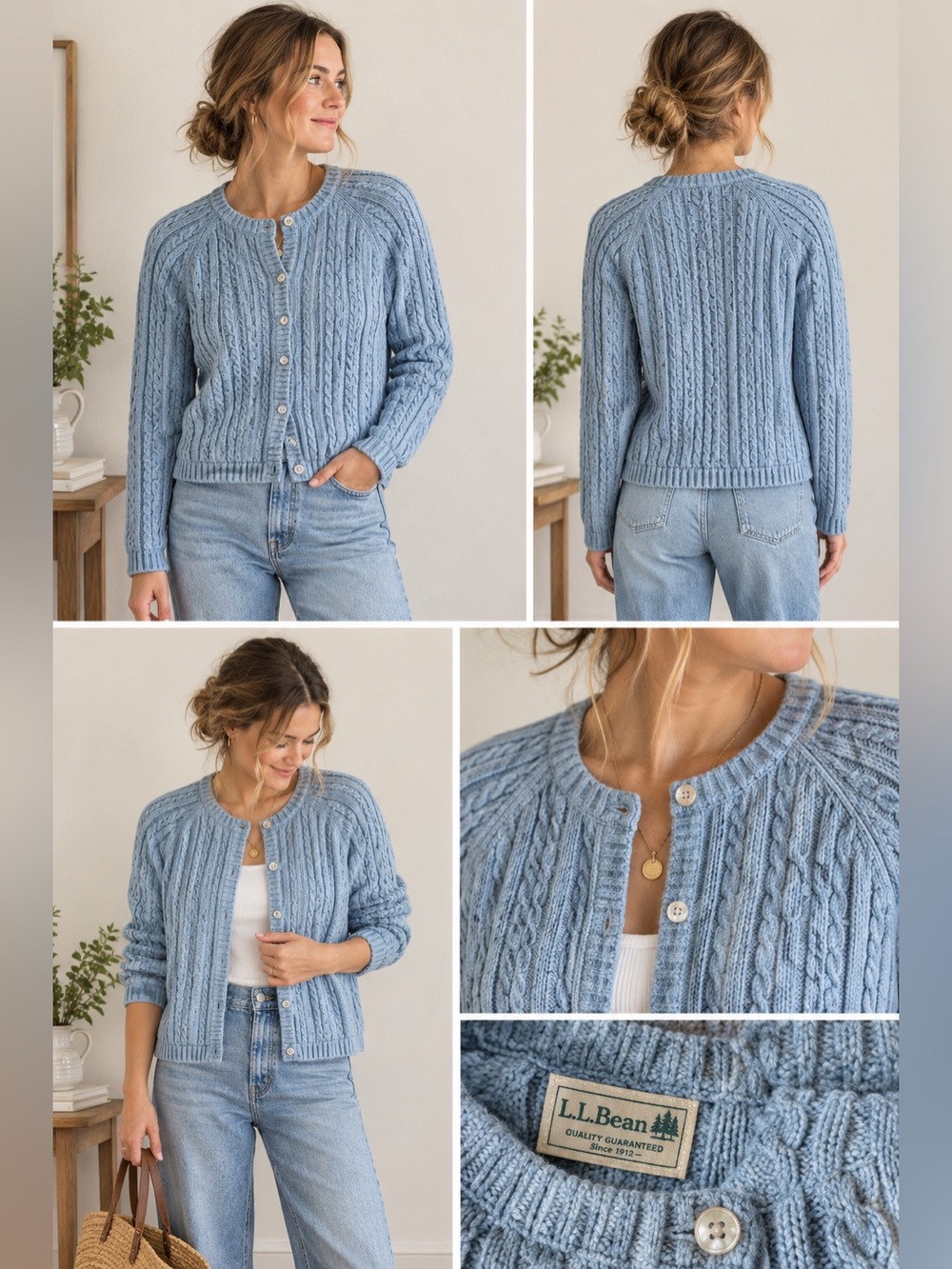 L.L. Bean Light Blue Cable Knit Cardigan